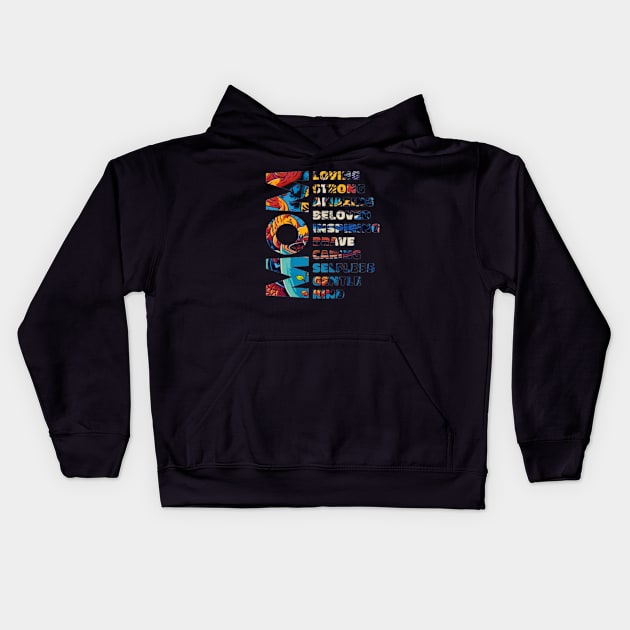 Copy of Mom Loving Strong Amazing Beloved Inspiring Brave Caring Selfless Gentle Kind Kids Hoodie by masterpiecesai